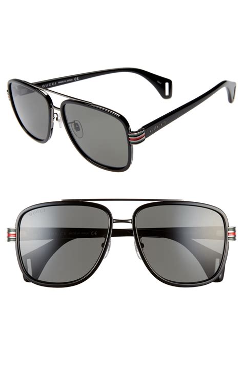 gucci black and gold navigator sunglasses|Gucci 58mm square aviator sunglasses.